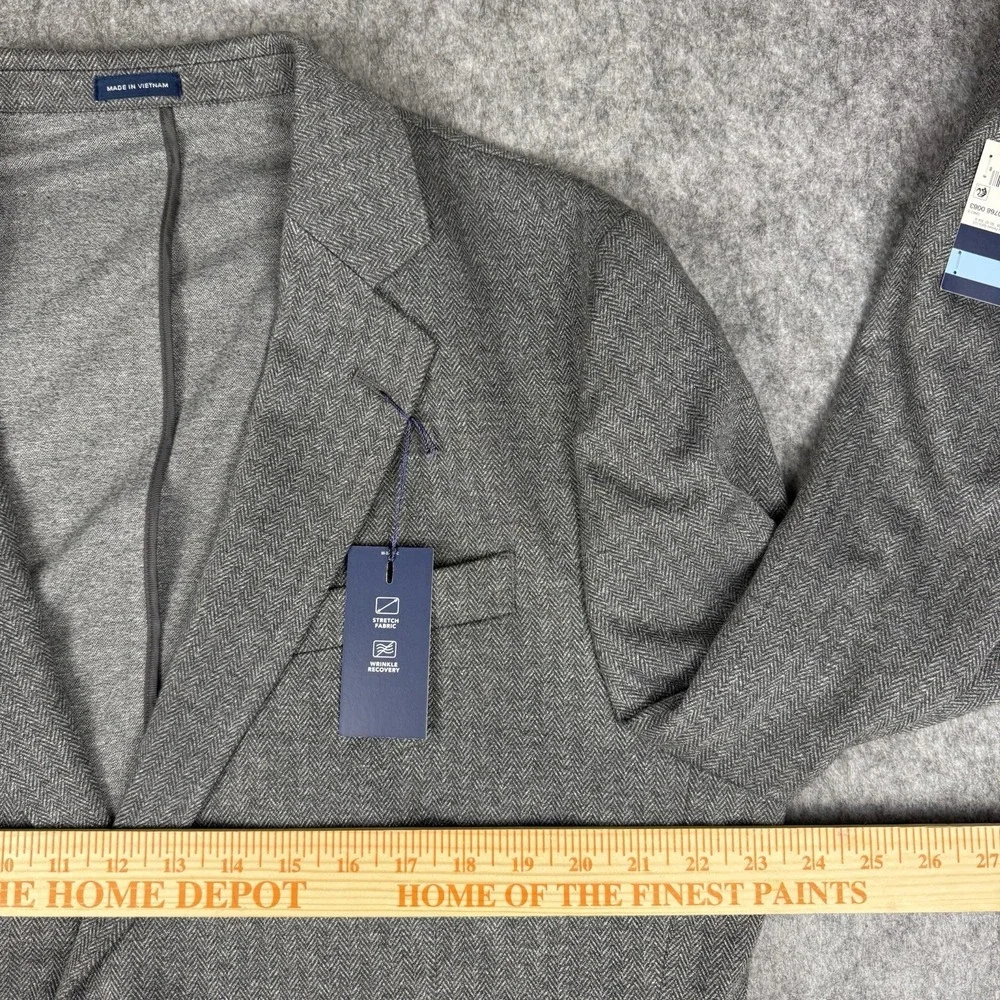NEW $168 Stafford Men Blazer 46 Short Gray Herringbone Stretch Sport Coat Jacket